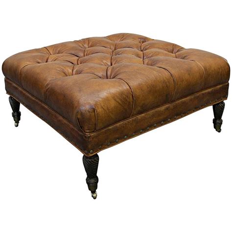 Large English Style Leather Tufted Chesterfield Ottoman with Gorgeous Patina at 1stDibs ...