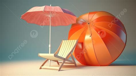 Summer Vibes 3d Render Of Beach Chair Umbrella And Inflatable Ball ...