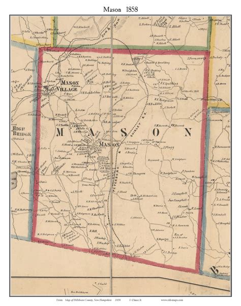 Mason, New Hampshire 1858 Old Town Map Custom Print - Hillsboro Co. - OLD MAPS