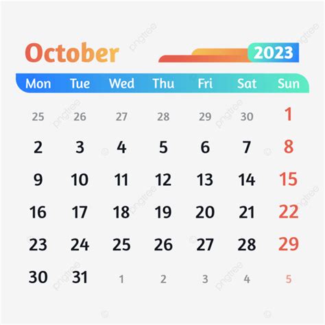 October 2023 Calendar Montly, October 2023, October Calendar, Calendar 2023 PNG and Vector with ...