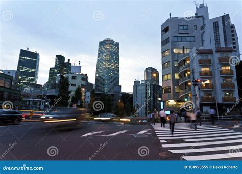 Japan, Tokyo, Night View of Road Crossing with Pedestrian Crossing Editorial Image - Image of ...