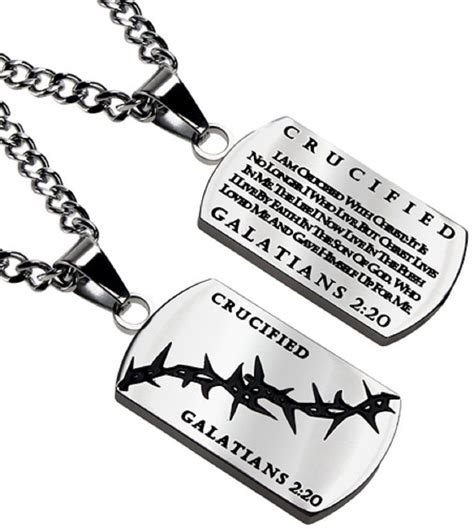 Christian Dog Tag Galatians 2:20, CRUCIFIED, Crown of Thorns, Stainless ...