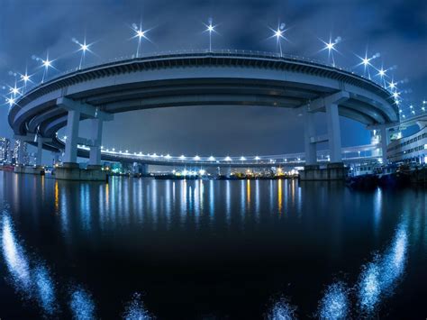 Lighted bridge in Japan HD desktop wallpaper : Widescreen : High Definition : Fullscreen