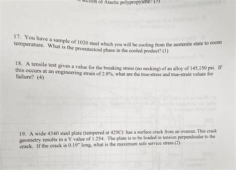 Solved 17. You have a sample of 1020 steel which you will be | Chegg.com