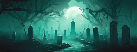 Premium Photo | A halloween cemetery and graveyard with a full moon in the style of dark ...