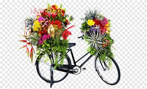 Black bicycle with flowers illustration, png | PNGEgg