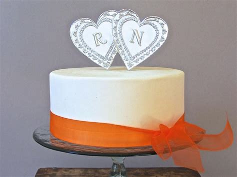 Silver Monogram Wedding Cake Topper, Two Hearts, Custom Initials, Engagement Topper #2535406 ...