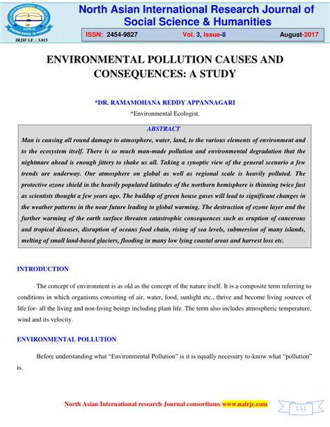 (PDF) Environmental Pollution Causes and Consequences: A Study