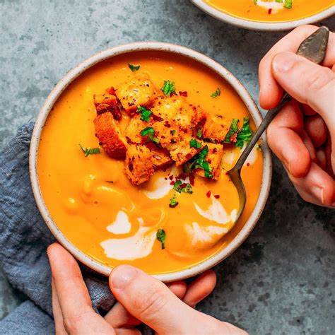 Easy Pumpkin Soup with Spicy Croutons - Full of Plants