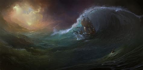 Storm, art, water, ship, painting, pictura, sea, HD wallpaper | Peakpx