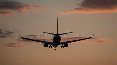 Plane landing in a sunset stock image. Image of vivid - 37827155