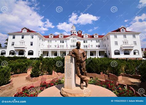 A Statue of Mr. Stanley in Front of the Hedge Maze at the Stanley Hotel in Estes Park Colorado ...