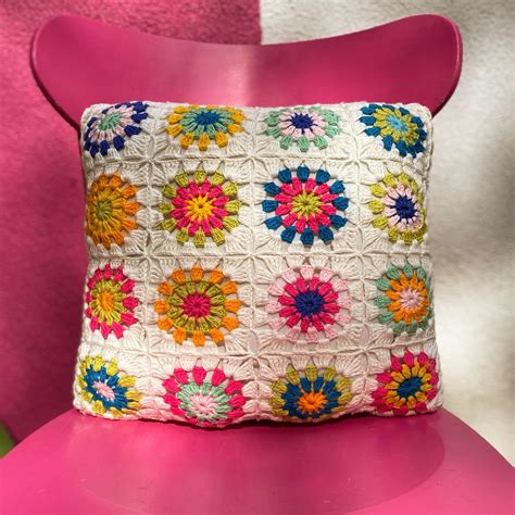 Granny Square Colorful Crochet Pillow Cushion Home Decor Home | Etsy