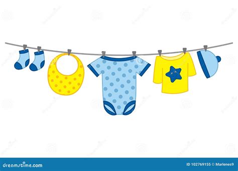 Vector Baby Boy Clothes Hanging on Line Stock Vector - Illustration of ...