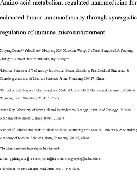 Amino acid metabolism-regulated nanomedicine for enhanced tumor immunotherapy through ...