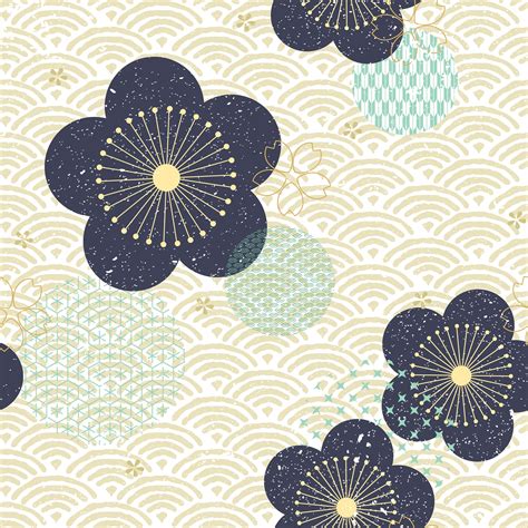 #Japanese #flower #pattern #vector. #Blue #floral #icon #wave #pattern #background. Japanese ...