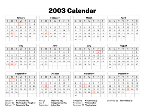 2003 Calendar – Old Calendars