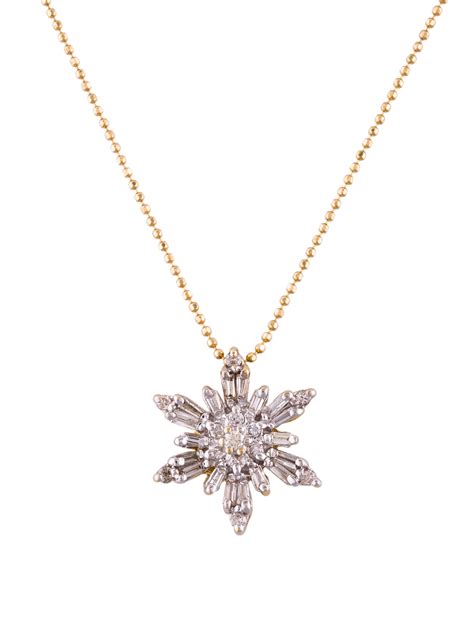 Necklace 14K Diamond Snowflake Pendant Necklace - 14K Yellow Gold ...