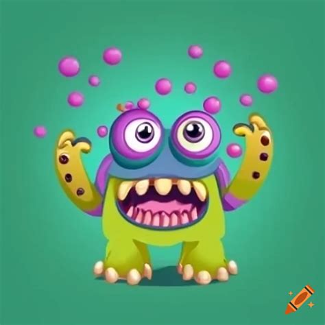 My singing monsters-inspired cartoon character popping bubbles on Craiyon