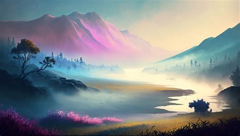 HD wallpaper: AI art, illustration, mountains, landscape, painting ...