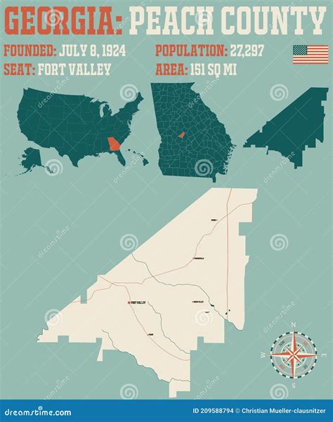 Map of Peach County in Georgia Stock Vector - Illustration of federal ...