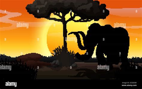 Outdoor nature silhouette sunset scene illustration Stock Vector Image ...