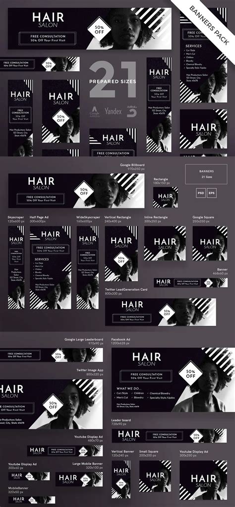 Hair Salon Banner Pack Template EPS, PSD Banner Ads, Banner Template ...