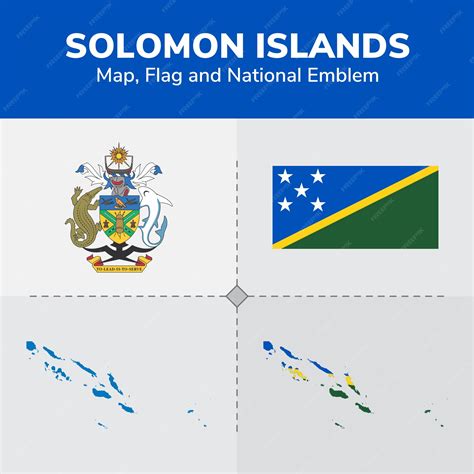 Premium Vector | Solomon islands map, flag and national emblem