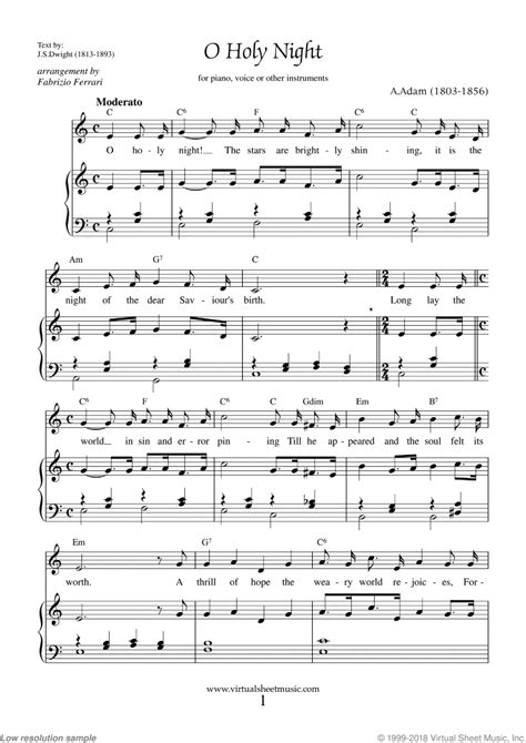 O Holy Night Piano Sheet Music, Easy with Lyrics [PDF]