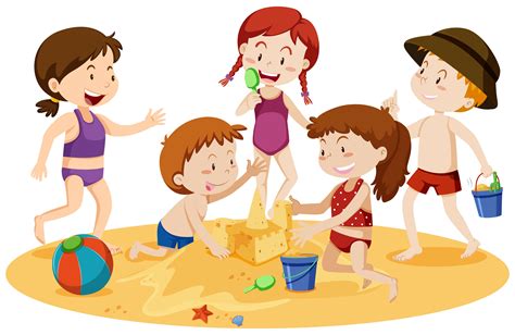 Kids Playing at the Beach 296789 Vector Art at Vecteezy