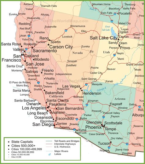 Road Map Of California Nevada And Arizona - Printable Maps