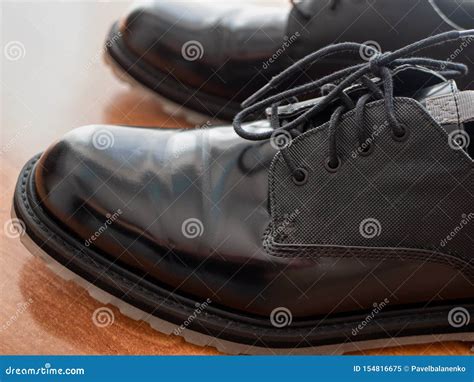 Closeup of Man Black Glossy Formal Shoes, Profile View with Shoelaces Stock Image - Image of ...