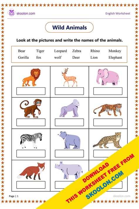 Wild Animals Worksheet - skoolon.com