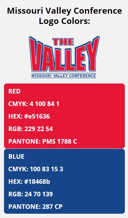 Missouri Valley Conference Color Codes | HEX, RGB, CMYK, PANTONE COLOR ...