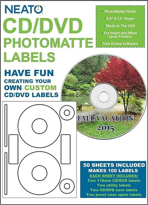 Amazon.com : Neato CD/DVD Labels, Photomatte - Photo Quality Finish - 100 Disc Labels and 200 ...