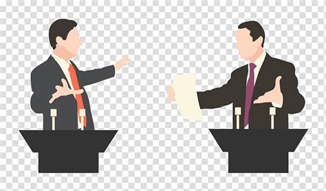 Two men having conversation beside desks illustration, Debate Speech, Politics transparent ...