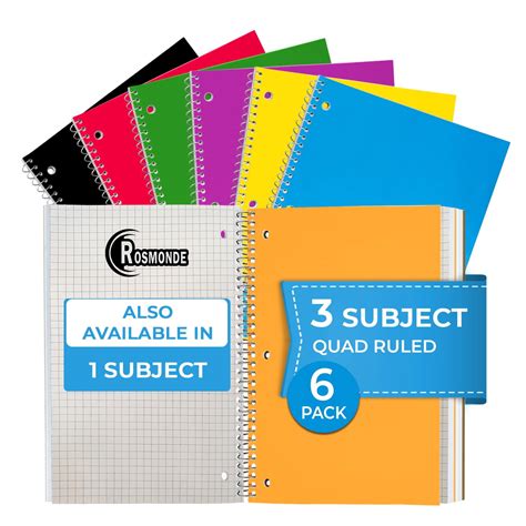 Rosmonde 3 Subject Spiral Notebooks Graph Ruled, 6 Pack, 300 Pages (150 ...