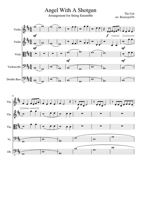 Angel With A Shotgun (The Cab) for String Ensemble Sheet music for Contrabass, Violin, Viola ...