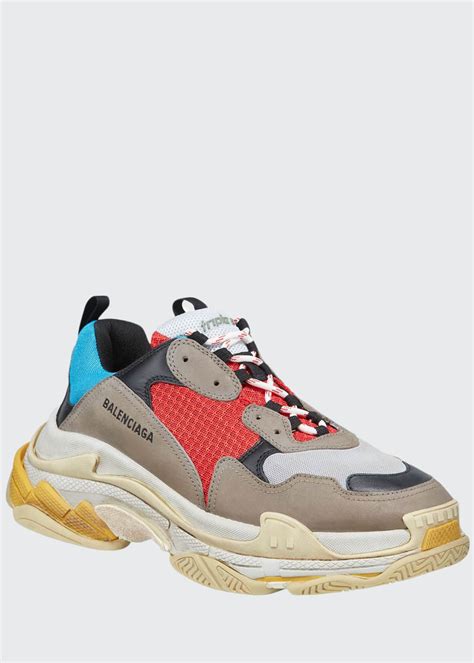 Balenciaga Men's Triple S Mesh & Leather Sneakers, Blue - Bergdorf Goodman