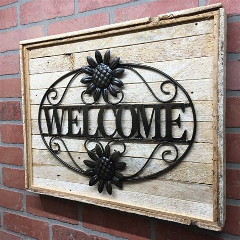 Rustic Metal Welcome Wall Decor Welcome Flowers Sign Welcome | Etsy