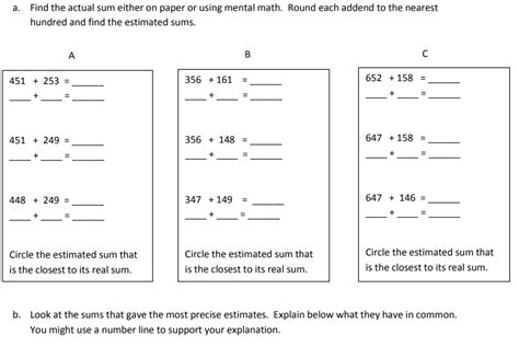 Estimate Sums by Rounding (examples, solutions, videos, worksheets ...