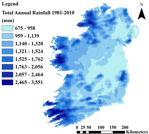 12 Average annual rainfall (mm) over Ireland for the period 1981-2010 ...