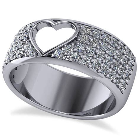 Open Heart Wide Band Pave Diamond Ring 14k White Gold 1.00ct - AD2438