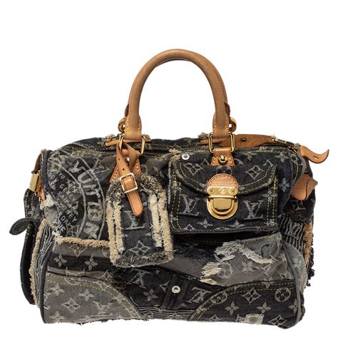 Louis Vuitton Black Monogram Denim Limited Edition Patchwork Speedy Bag ...