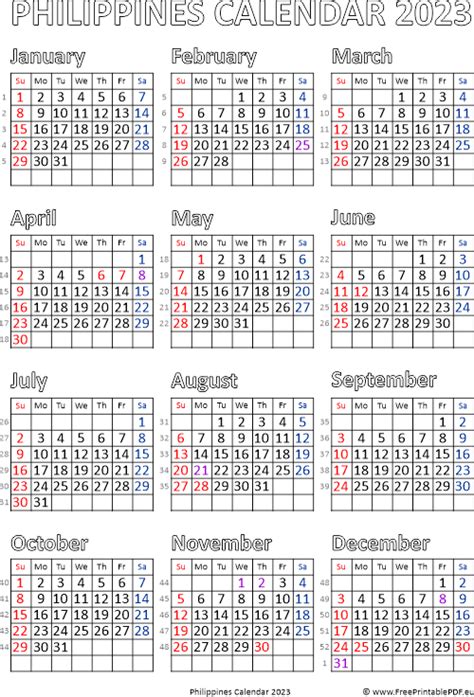 Calendar 2023 Philippines | Free Printable PDF