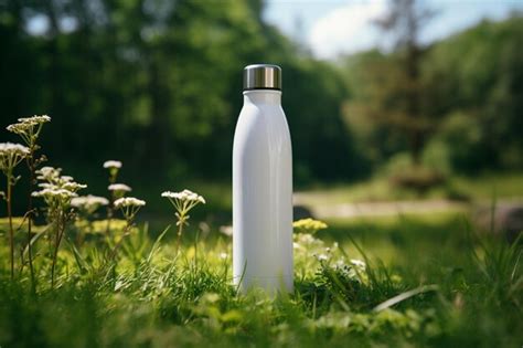 Premium Photo | White plastic bottle on green grass in sunny day Mockup ...