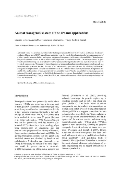 (PDF) Animal transgenesis: state of the art and applications | Eduardo ...