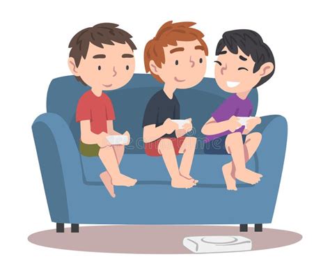 Boys Sitting on Sofa Playing Video Game, Children Having Fun Together ...