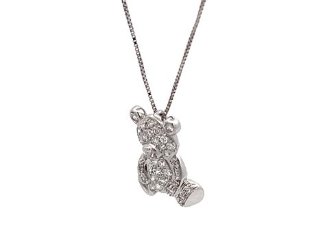 Teddy Bear Diamond Necklace in 18k White Gold - Etsy