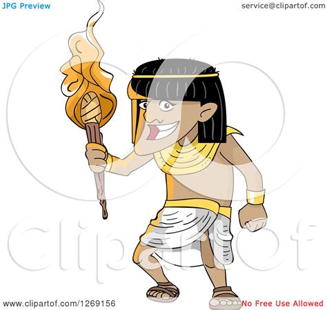 Clipart of a Happy Ancient Egyptian Man with a Torch - Royalty Free ...